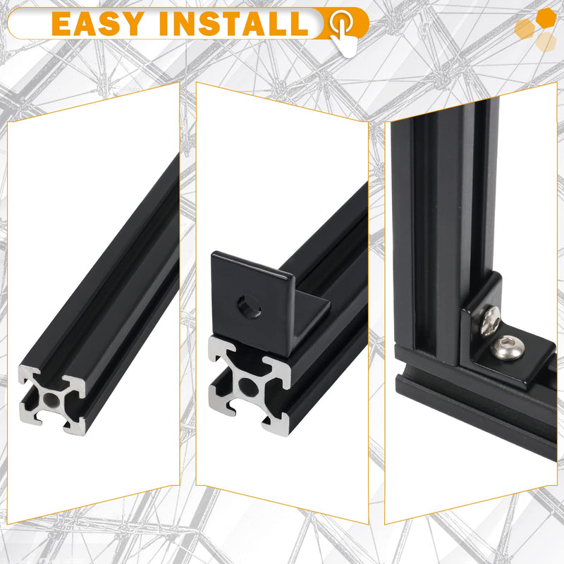 KOOTANS 10Set 2020Series 2 Hole 90 Degree Inside Corner Bracket Kit, Black L Corner Bracket for 2020 Aluminum Extrusion Profile 6mm Slot with 20pcs M5 T Nuts, 20pcs M5 Hex Screw, 1pcs Wrench 10pcs 2020 with screws and nuts