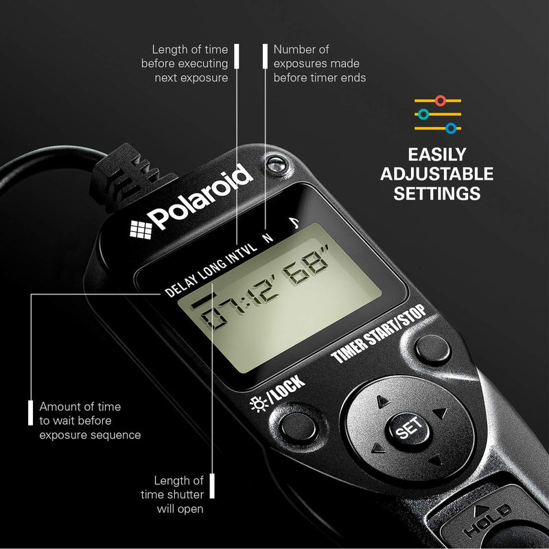 Polaroid Shutter Release Timer Remote Control For Nikon D90, D3100, D3200, D3300, D5000, D5100, D5200, D5300, D7000, D7100, D750, DF, D600, D610, P7700, P7800 Digital SLR Cameras