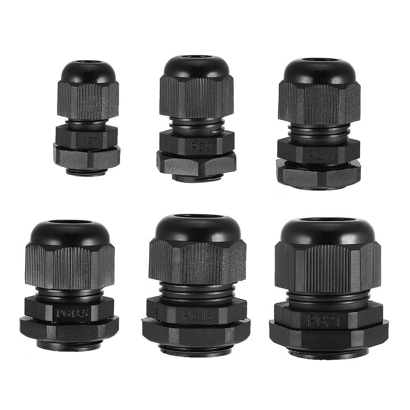 uxcell 30 Pcs (5 Pcs of each model) PG7 PG9 PG11 PG13.5 PG16 PG21 Waterproof IP68 Nylon Cable Gland Joint Adjustable Locknut for 3.5mm-18mm Dia Cable Wire