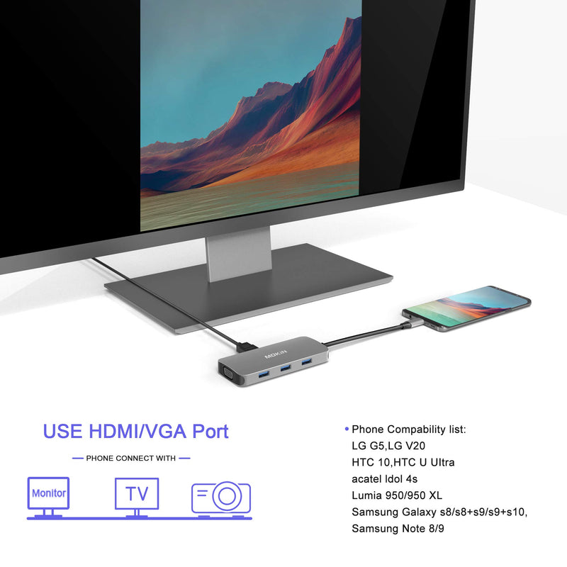 USB C Adapter for MacBook Pro 2019 2018 2017,USB C Hub USB C to HDMI VGA SD TF Card Reader 3USB 3.0 and USB C Power Pass-Through Port 8 in 1