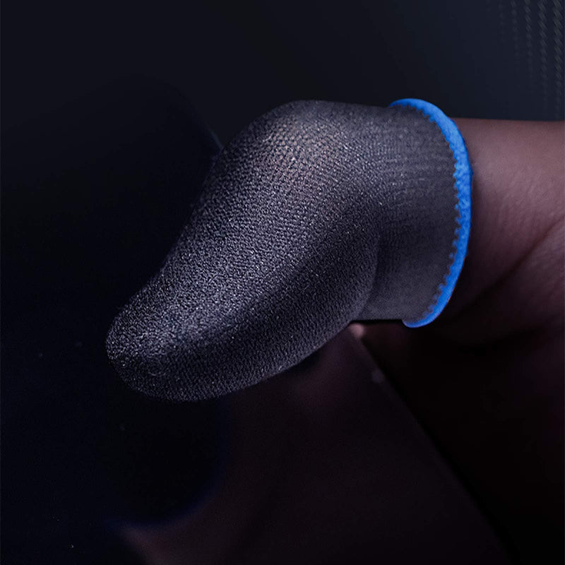 MODJUEGO Finger Sleeves for PUBG Phone Games Touch Screen Finger Caps Gloves Non-Slip Sweat-Proof Thumb Cover Mobile Phone Gaming Accessories(1 Pair) (Blue-Black) Blue-black