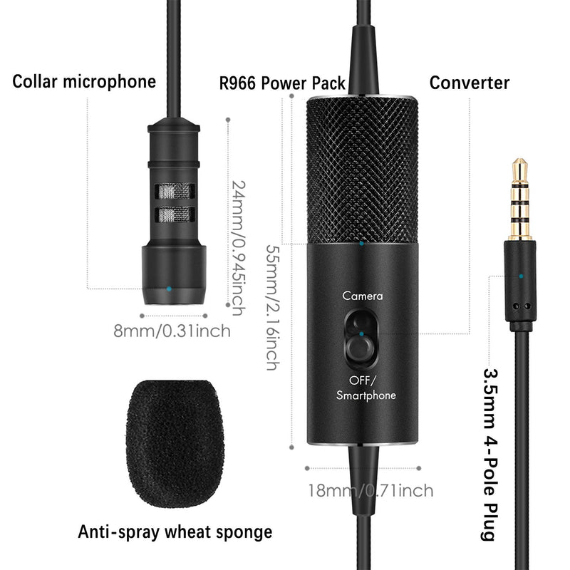 [AUSTRALIA] - Lavalier Microphone, IUKUS Professional Clip-on Lapel Mic Omnidirectional Condenser Lavalier Microphone with 6M/19FT Cord for Camera/Smartphone 