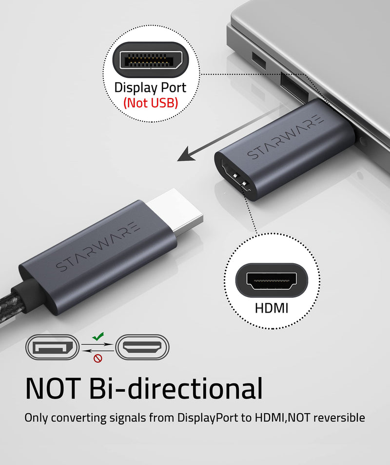 DisplayPort to HDMI Adapter [NOT USB], 4K UHD, Uni-Directional HDMI(Monitor) to Display Port DP (Source) Adapter Compatible with DisplayPort Source Devices 1