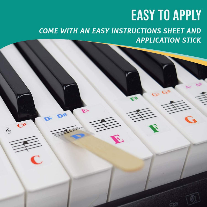 [AUSTRALIA] - QMG Piano Stickers for 61-Key Keyboard, Bright Colorful Stickers, Perfect Visual Tool for Kids and Beginner Learning Piano, Transparent and Removable, Leaves No Residue, Made in USA 