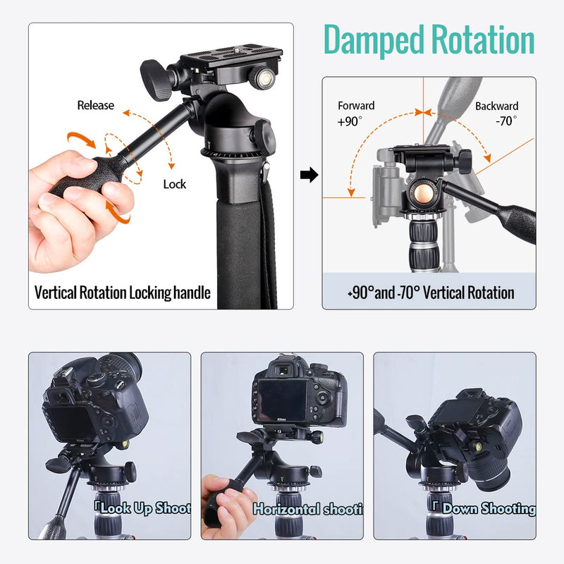 Koolehaoda Tripod Pan Head 360°Single Handle Hydraulic Damping Three-Dimensional Head with Quick Release Plate for Tripod, Monopod, DSLR Camera, Camcorder KQ-88