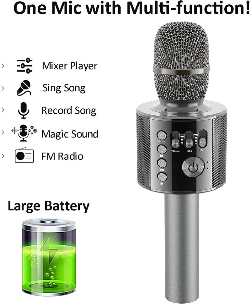 DigitCont Bluetooth Karaoke Wireless Microphone High Sound Quality Portable Handheld Karaoke Mic Speaker Machine Player Recorder with Adjustable Remix FM Radio Christmas Birthday Party for Kids Adults Black