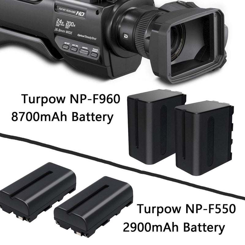 TURPOW 2 Pack NP-F550 Replacement Battery and Charger Compatible with Sony NP-F330 NP-F530 NP-F570 Battery and Sony CCD-RV100 CCD-RV200 SC5 SC9 TR1 TR940 TR917 Camera CN-160 CN-216 LED Video Light