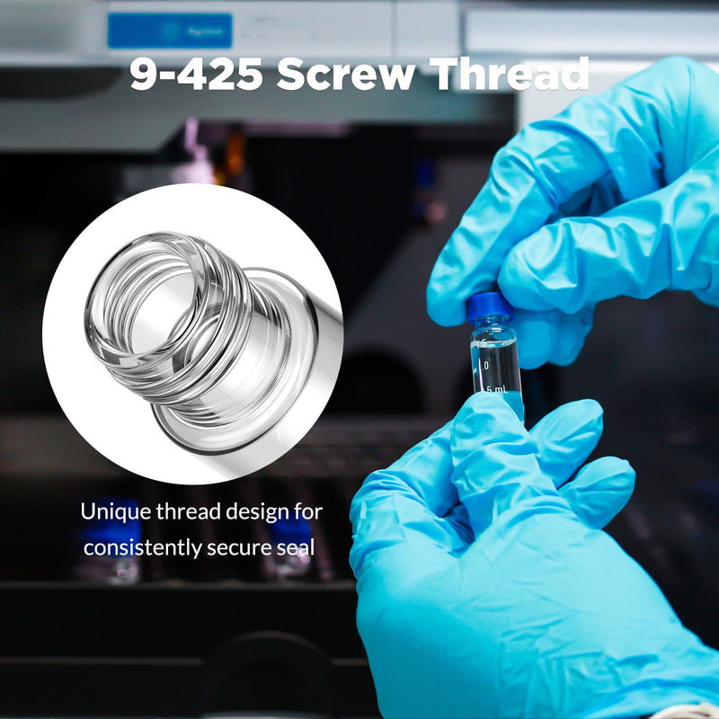 Autosampler Vials, Membrane Solutions 2ml HPLC Vials, 9-425 Lab Clear Vials with Write-on Spot and Graduations, 9mm Blue ABS Screw Caps & Septa for GC Sample Vials, 100 Pcs 100pcs Clear Vial & Red PTFE septa