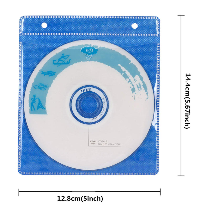 RICHEN CD/DVD/BluRay Sleeves,Double-Sided Refill Plastic Sleeve for CD and DVD Storage Binders,100 Pack (Blue) Blue