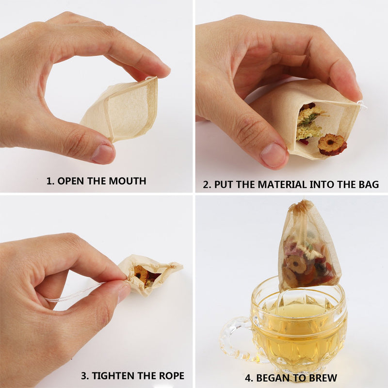 300PCS Tea Filter Bags , Disposable Paper Tea Bag with Drawstring Safe Strong Penetration Unbleached Paper for Loose Leaf Tea and Coffee（5x6CM) 300pcs 5x6CM