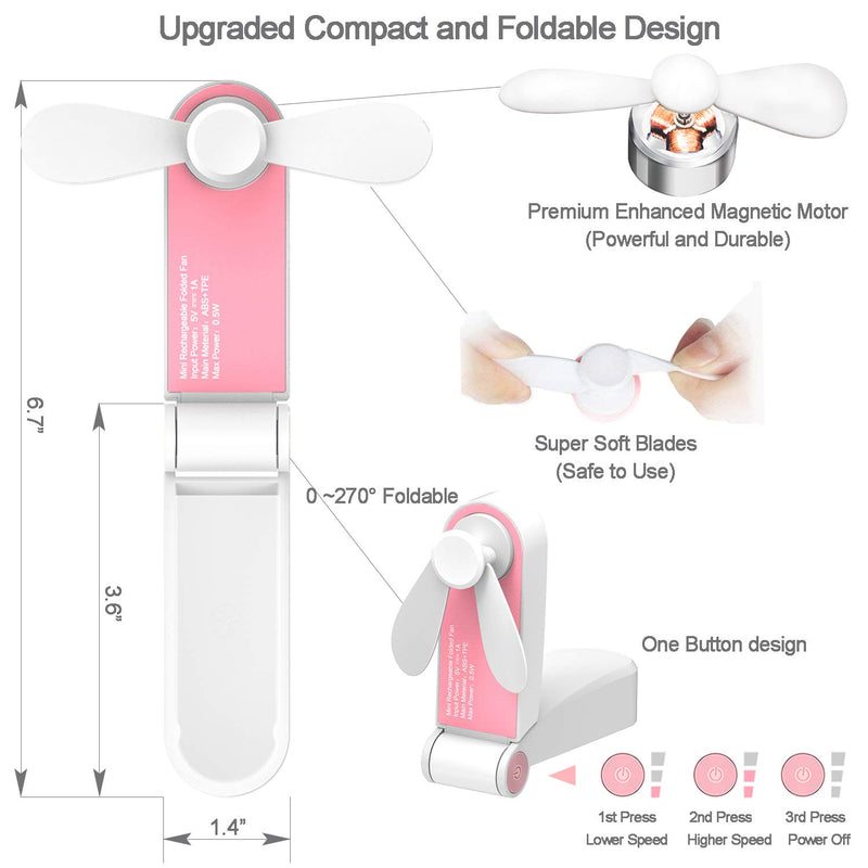 Handheld Rechargeable Mini USB Fan For Kids Girls Women Men, Single Head, Pink