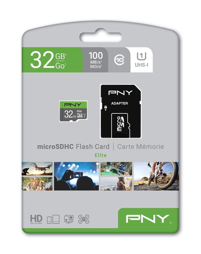 PNY 32GB Elite Class 10 U1 microSDHC Flash Memory Card - 100MB/s Read, Class 10, U1, Full HD, UHS-I, Micro SD