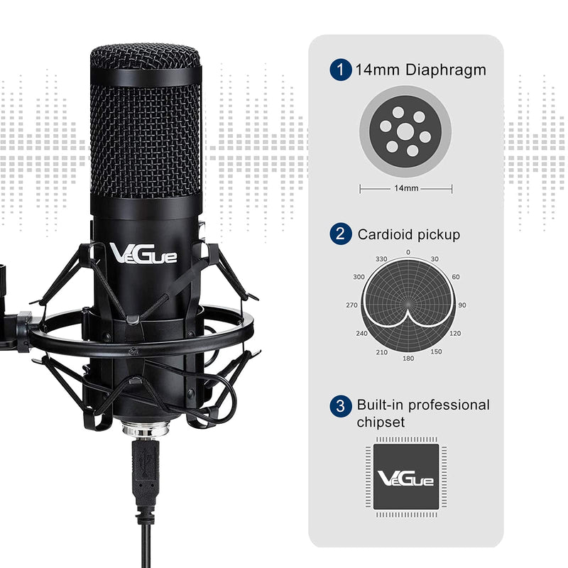 USB Microphone Kit, VeGue 192KHZ/24Bit Streaming Podcast PC Condenser Computer Mic Set for Gaming, YouTube Video, Recording Music, Voice Over, Studio Mic with Adjustable Arm Stand (VG-016)