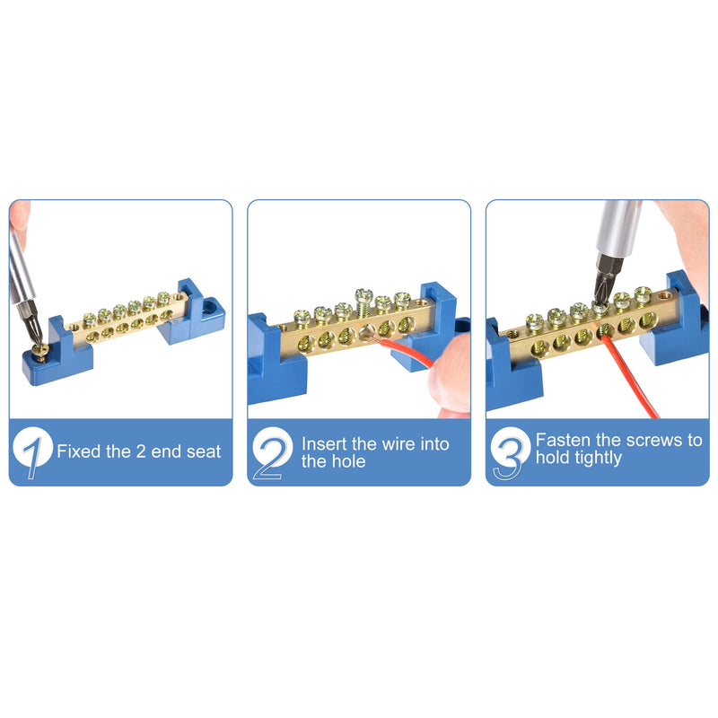 MECCANIXITY Bridge Design Terminal Screw Block Barrier for Electrical Distribution Brass 6 Positions Blue