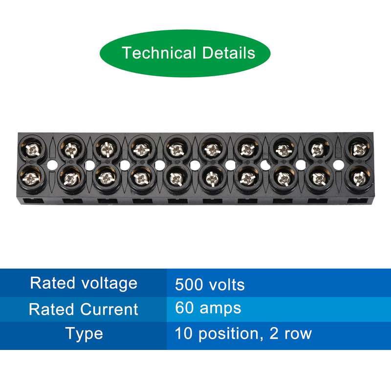 MECCANIXITY Terminal Block 500V 60A Dual Row 10 Positions Screw Electric Barrier Strip