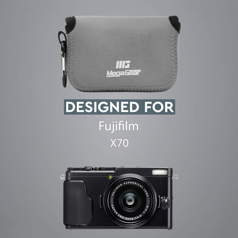 MegaGear ''Ultra Light'' Neoprene Camera Case, Bag with Carabiner for Fujifilm X70 Digital Camera (Grey) (MG713)