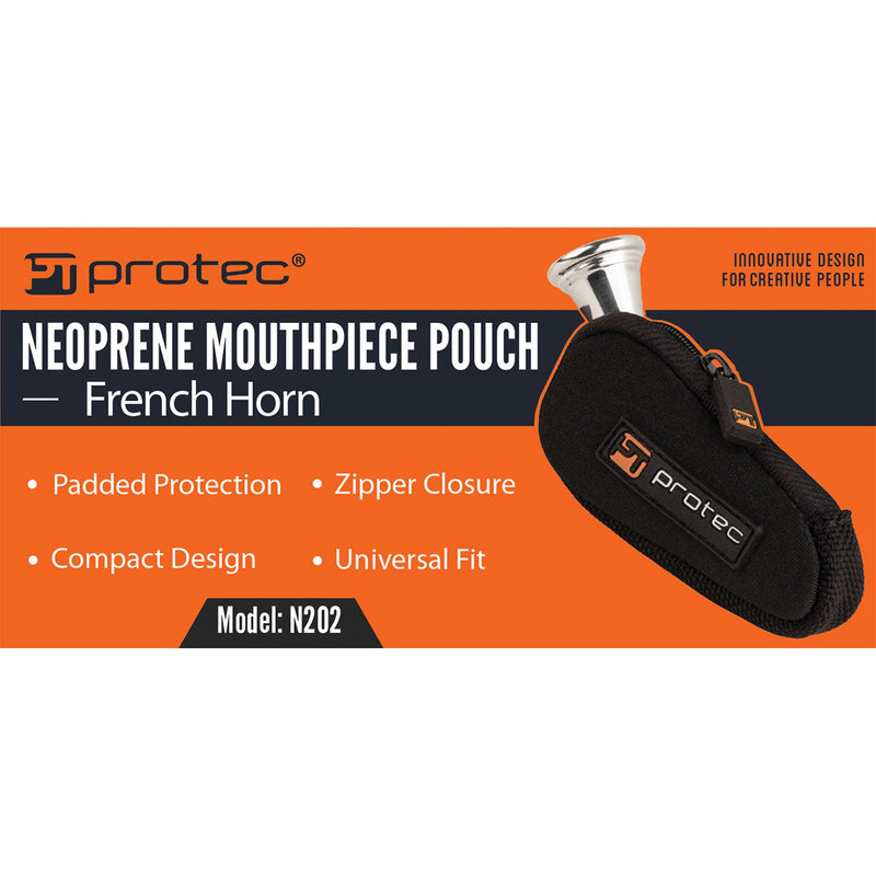 Pro Tec N202 Fitted Neoprene Mouthpiece Pouch for French Horn Black