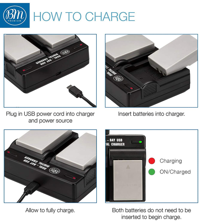 BM Premium 2-Pack Fully Decoded BLN1 Batteries and USB Dual Battery Charger Kit for Olympus Pen F, OM-D E-M1, OM-D E-M5, OM-D E-M5 Mark II, OM-D E-P5 Digital SLR Camera