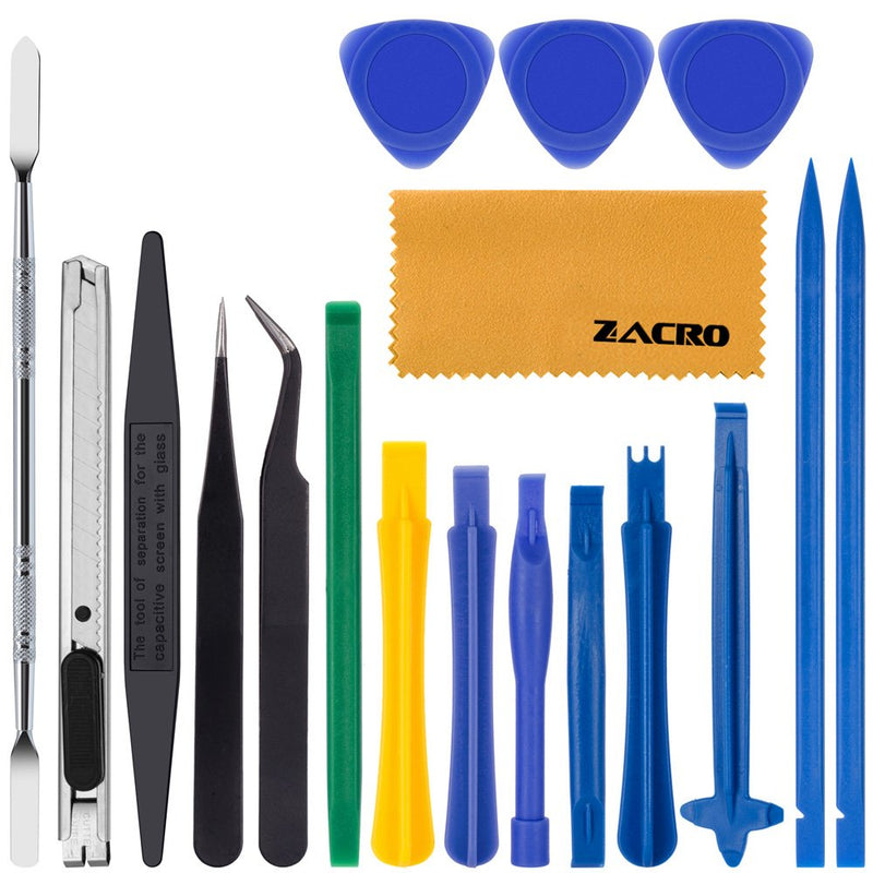 Zacro 18 in 1 Professional Opening Pry Tool Repair Kit with Non-Abrasive Nylon Spudgers and Pack of 2 Anti-Static Tweezers