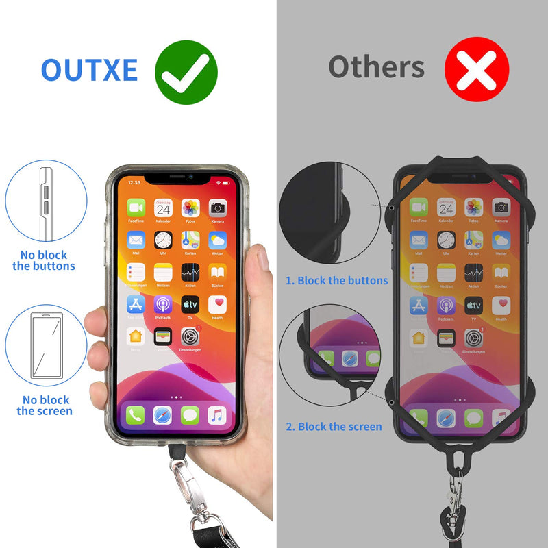 OUTXE Universal Phone Tether Tab, 4 Pack Phone Lasso Replacement Part for Cell Phone Safety Tether, Anti Pulling Tear-Proof for Free Your Hands & Keep Your Phone Safe (4 PCS)- Black No Adhevise-Black