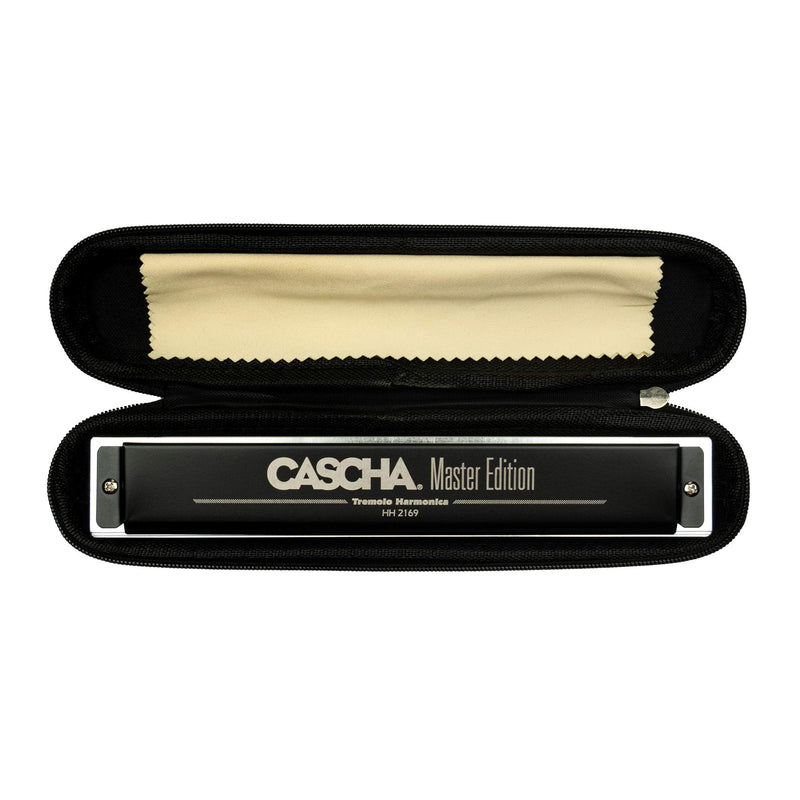CASCHA Master Edition Tremolo Harmonica, 24 holes, C-major, including soft case and care cloth, professional diatonic tremolo harmonica, black