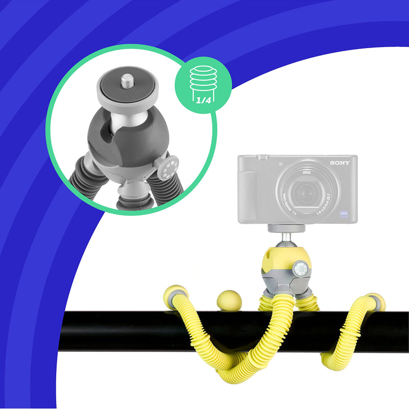 JOBY PodZilla Medium Kit, Tripod for Smartphones and Compact Mirrorless Cameras, Flexible Tripod with Ball Head and GripTight 360 Phone Mount Included, Devices up to 1 Kg, Yellow Medium Kit Yellow