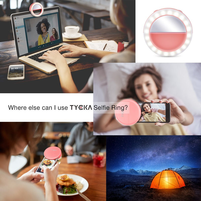 TYCKA Selfie Ring Light, 40 LED Stepless Brightness Control, Independent Dimmable Warm White and Cold White, Clip-on and Rechargeable Design, Ultra-Bright, for iPhone Samsung Sony, Pink