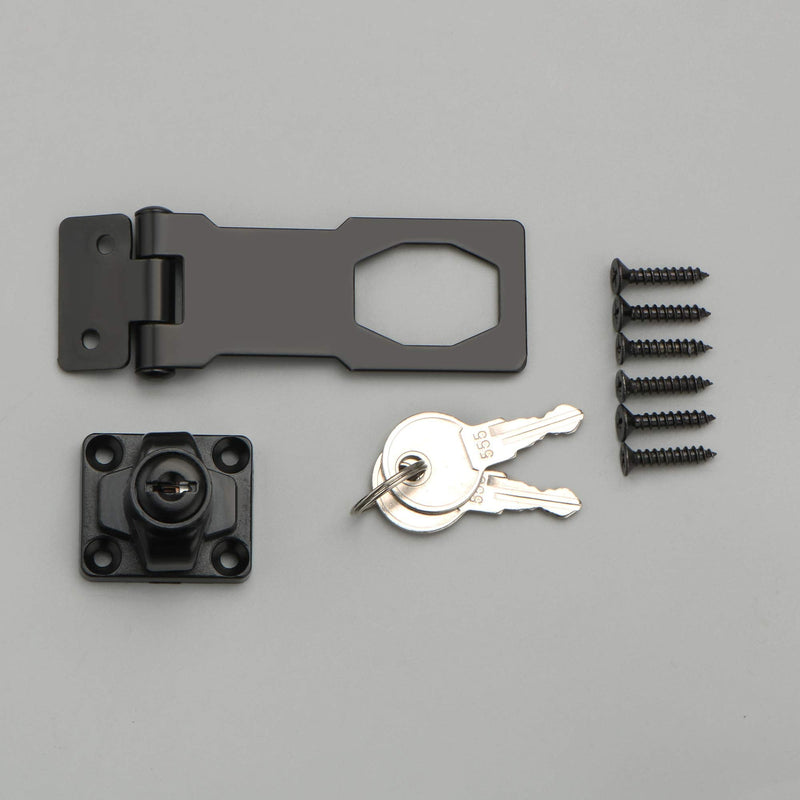 Alise 3-Inch Clasp Keyed Hasp Latch Lock Safety Gate Latches,Without Padlock,Black 3 Inch Black