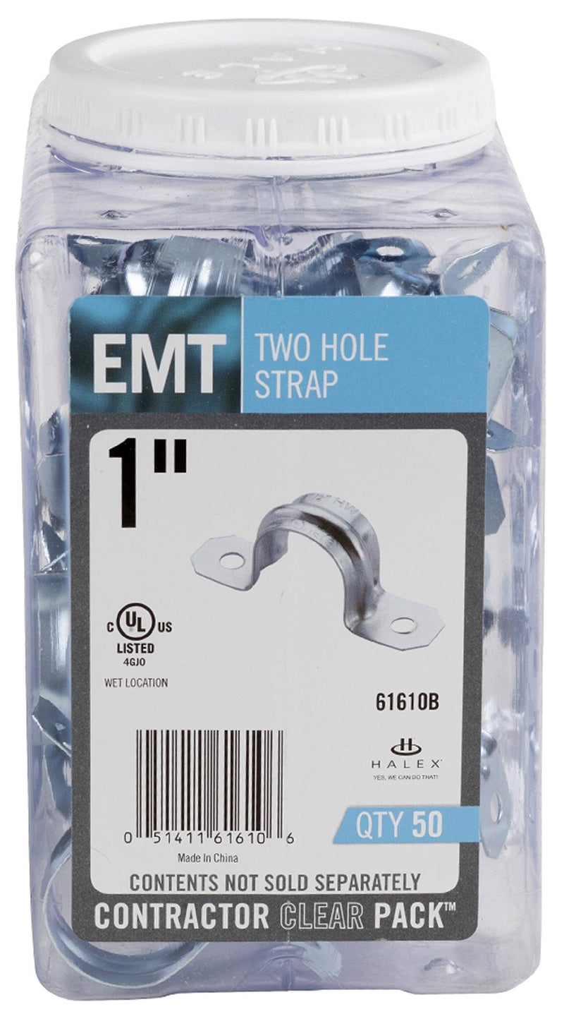 [AUSTRALIA] - Halex, 1 in. Electrical Metallic Tube (EMT) 2-Hole Strap , 61610B, 50 per pack 1" in. Trade Size, 50 Per Pack 
