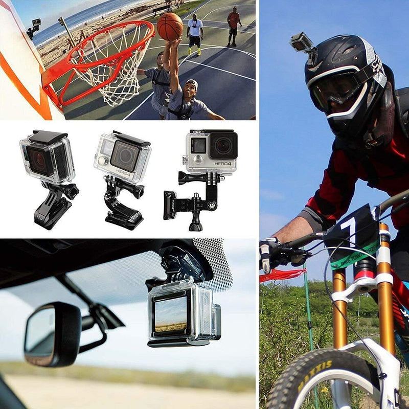 HSU Grab Bag for GoPro, Including Quick Release Buckle Mount, J-Hook Buckle Mount, 3-Way Pivot Arms, Flat and Curved Adhesive Mounts, Thumbscrews and Rubber Locking Plug with Tether