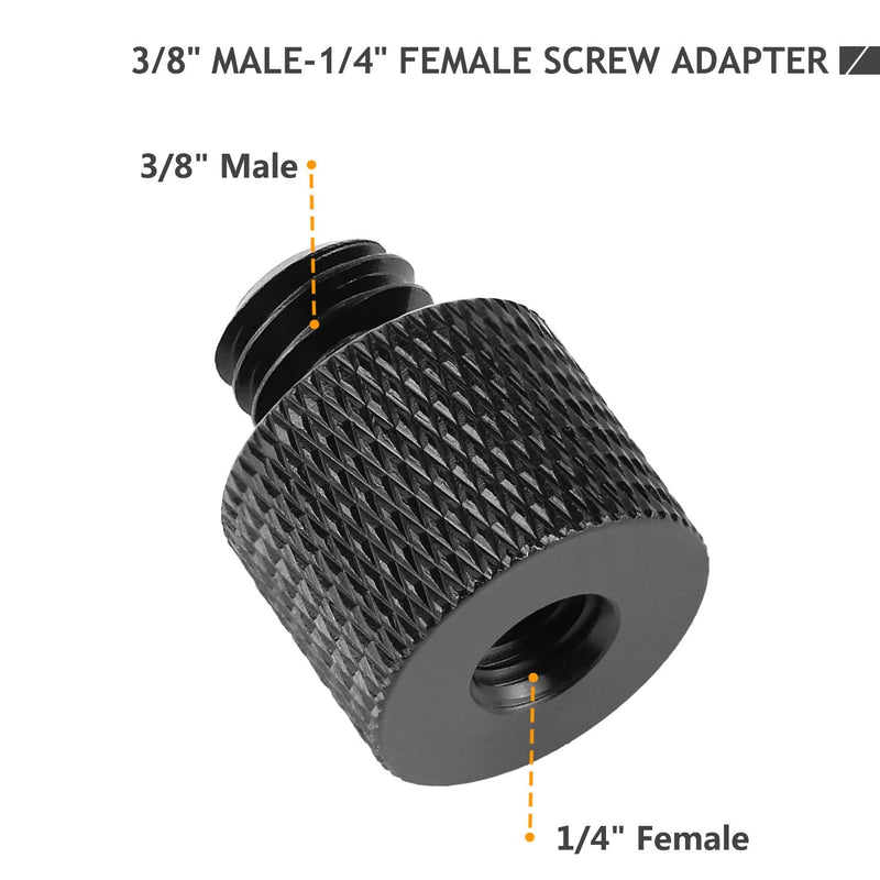 4 Pcs Camera Screw Adapter Thread 1/4" Male to 3/8" Female and 3/8" Male to 1/4" Female Adapter Set for Camera Monitor, Tripod, Mount Frgyee Black 2 Pack