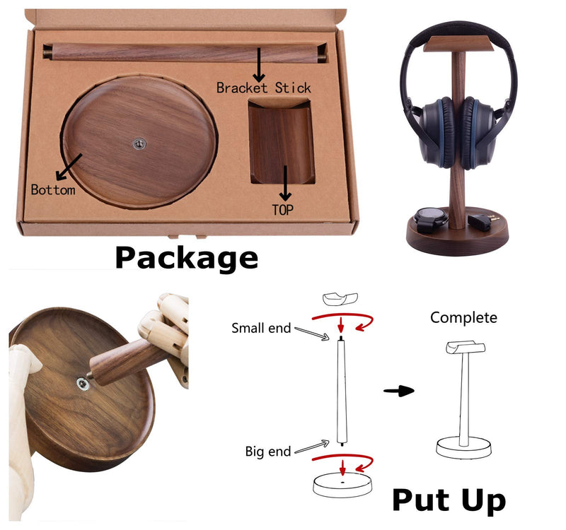 Artinova Wooden Headset Holder Headphone Stand Hanger Walnut Color (poplar wood) poplar wood