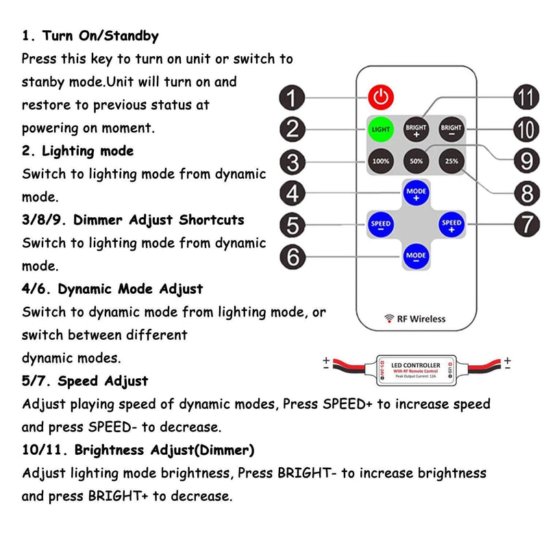 11key RF Mini Wireless Remote Controller DC5-24V for 3528 5050 Single Color LED Strip Lights Wireless Switch Dimmer Control