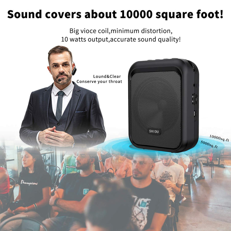 SHIDU Mini Voice Amplifier Portable Bluetooth Speaker with UHF Wireless Microphone Headset 10W 1800mAh PA system Supports MP3 Format Audio for Teachers, Taxi Drivers, Coaches, Training, Tour Guide
