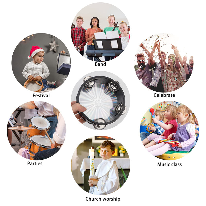 [AUSTRALIA] - Dreokee Radiant Tambourines, 6 inch Tambourine with Double Row Jingle Reflective Hand Drum Percussion Handheld Drum Bell Musical Instrument Hand Held Percussion for Adults Church, KTV, Party, Games 6 inches 