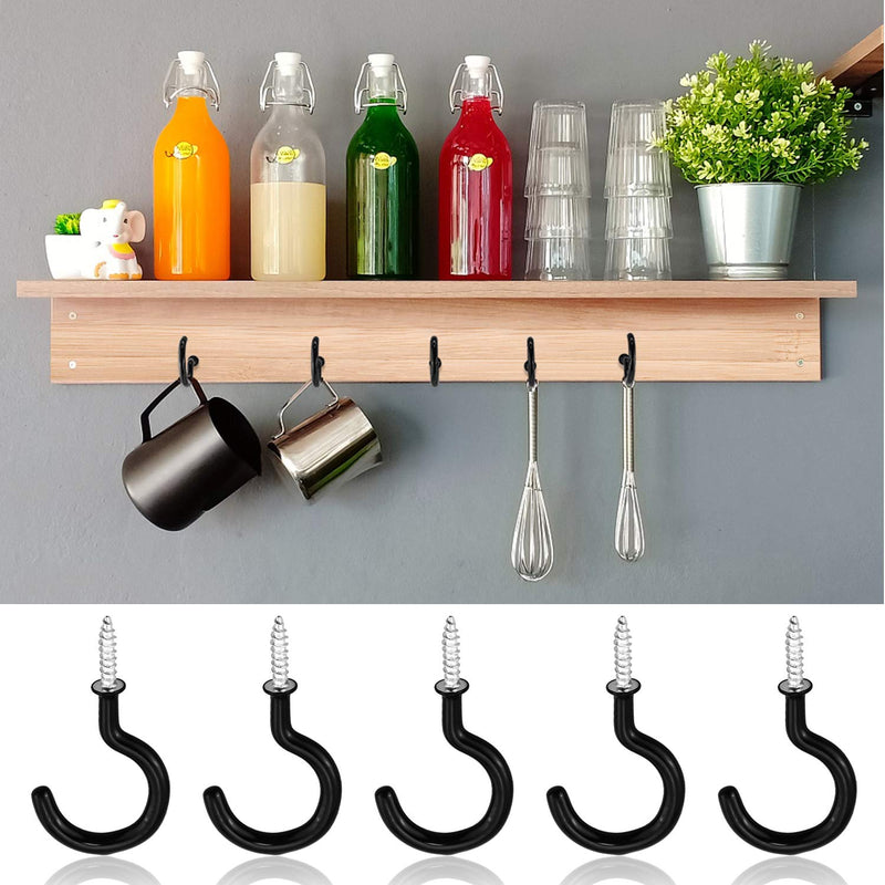 50PCS Multi-Function Wall Hooks Garage Hooks Cup Hooks for Indoors Outdoors (Black, 1 inch) Black