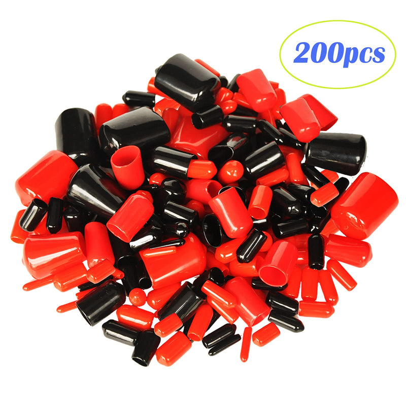 [AUSTRALIA] - 200 Pieces Rubber End Caps Assortment Kit Vinyl Flexible Bolt Screw Rubber Caps Thread Protector End Safety Cover Multi-Purpose,9 Sizes Form 2/25" to 4/5" (Red & Black) 