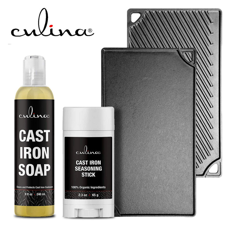 Culina Cast Iron Seasoning Stick & Soap Set | All Natural Ingredients | Best for Cleaning, Non-stick Cooking & Restoring | for Cast Iron Cookware, Skillets, Pans & Grills!…