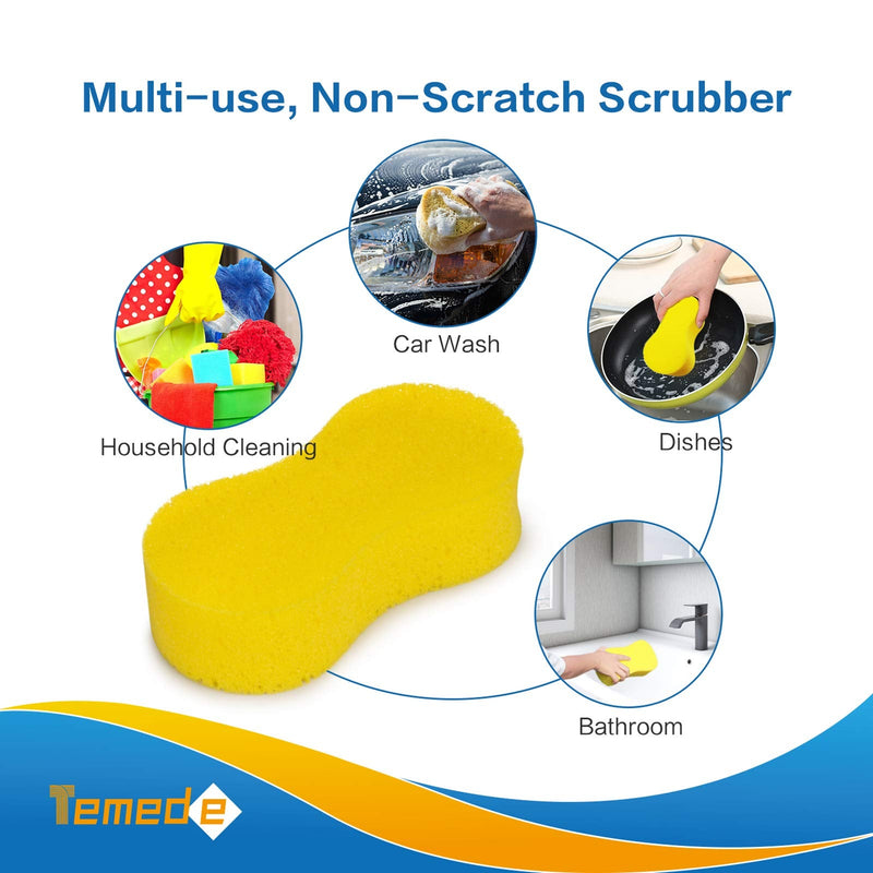 Temede Car Wash Sponge, Large All Purpose Sponges for Cleaning, 2.4in Thick Foam Scrubber Kit, Sponges for Dishes, Tile, Bike, Boat, Easy Grip Sponge for Kitchen, Bathroom, Household Cleaning, 5pcs