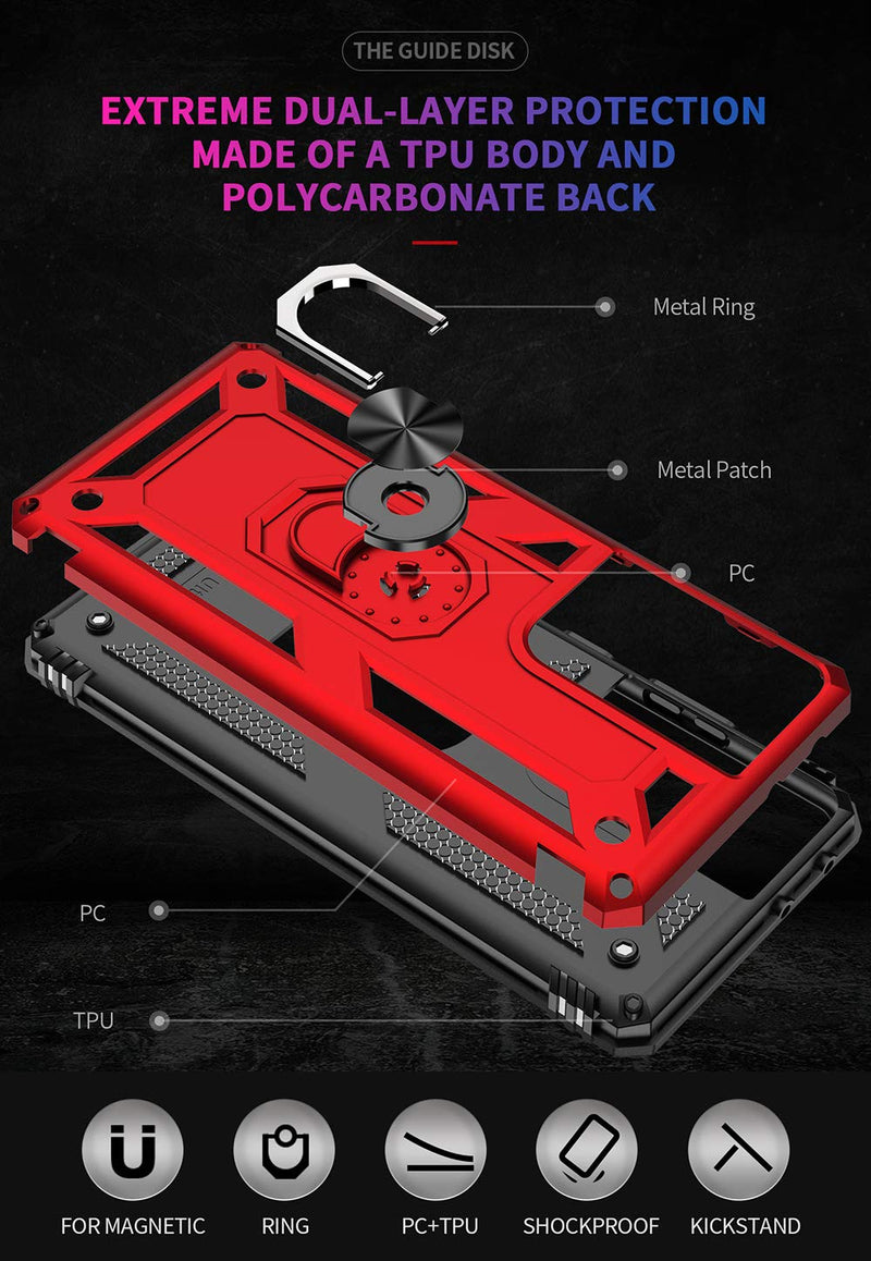 Military Grade Drop Impact for Samsung Galaxy S21 Ultra Case Galaxy S21 Ultra 5G Case 360 Metal Rotating Ring Kickstand Holder Armor Heavy Duty Shockproof Case for Galaxy S21 Ultra Phone Case (Red) Red
