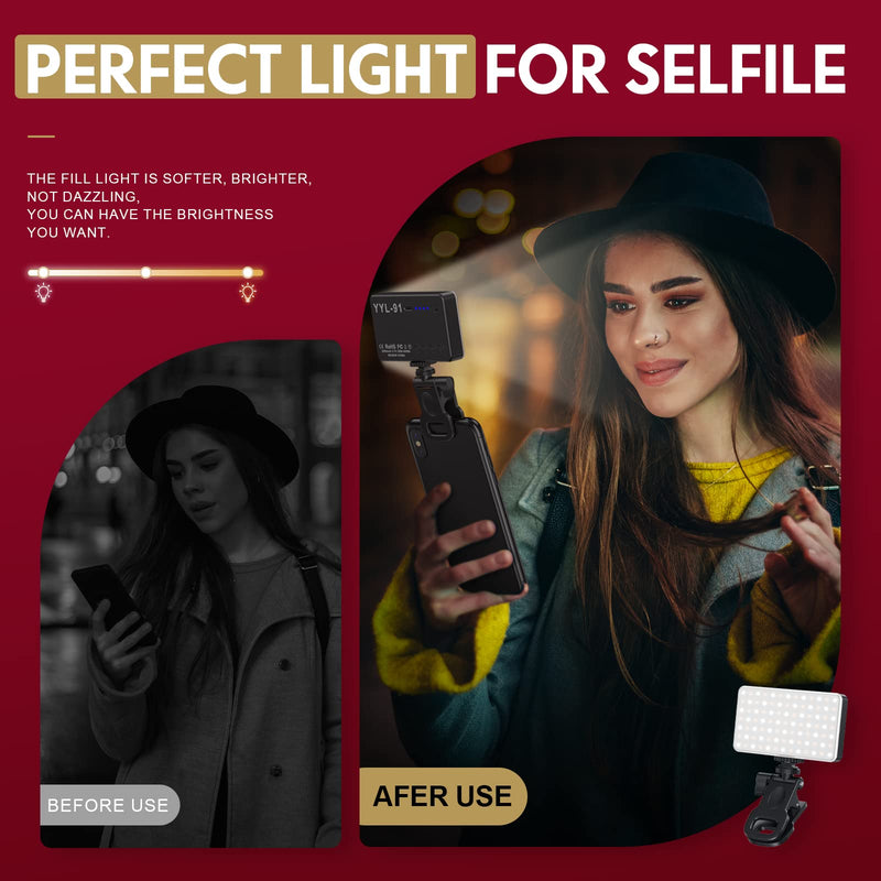 LED Selfie Light for Phone, High Power 120 LED 3000mAh Rechargeable CRI 95+, 3 Light Modes, Portable Clip on Light for Phone/Tablet/Laptop, Zoom Call TikTok Video Fill Light Matt Black
