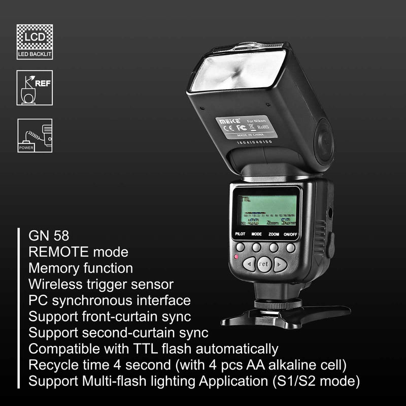 Meike MK950II-N Speedlite Camera Flash Upgrade Edition Compatible with Nikon D7100 D7000 D5300 D5200 D5000 D3500 D3100 D3200 D600 D90 D80 Z6 Z7