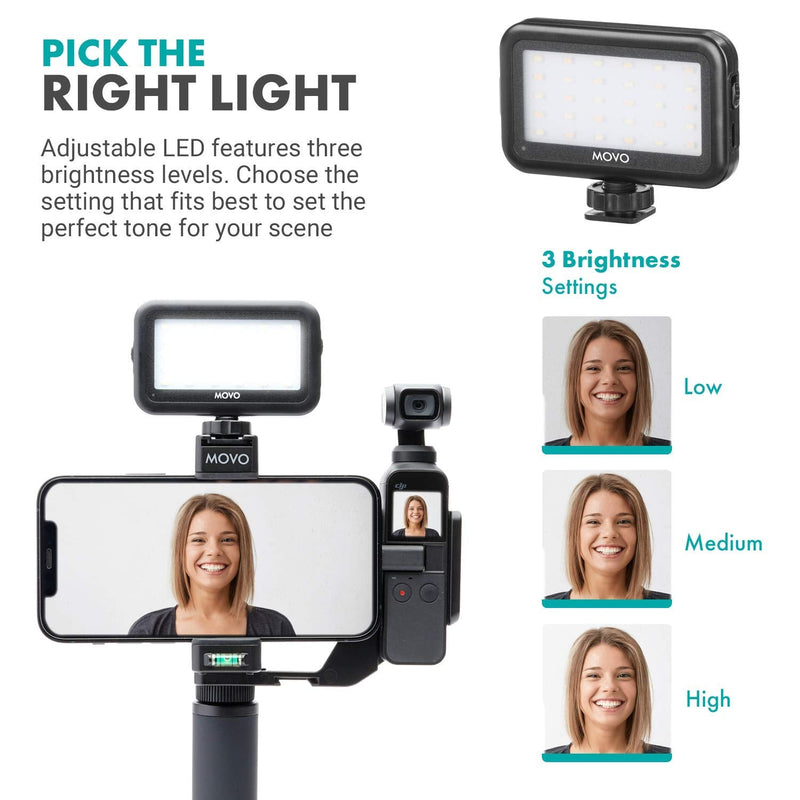Movo OPR-50GL Video Rig Compatible with The DJI OSMO Pocket - Includes Universal Smartphone Mount, Grip Handle, and LED Video Light - OSMO and Smartphone Video Rig with High Power LED Light Bundle