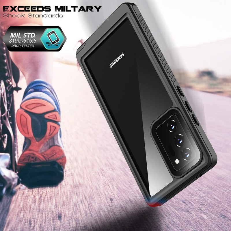 Vapesoon for Galaxy Note 20 Ultra Waterproof Case, Built-in Screen Protector Full-Body Protection Heavy Duty Shock-Proof dust-Proof Cover Case for Samsung Galaxy Note 20 Ultra 6.9 inch (Black/Clear) Black/Clear