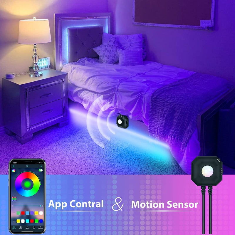 [AUSTRALIA] - Motion Activated LED Light Strip with APP Control, 9.8ft RGB Motion Sensor Under Bed Lights with 4 Timing Off Modes, USB 5V Plug-in Dimmable Night Light for Bed,Wardrobe,Cabinet,Staircase Decor LED Lights- 1 Kit 