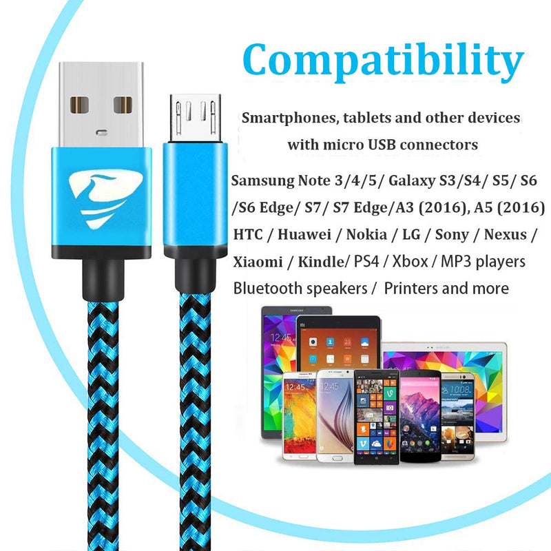 Micro USB Cable Aioneus Fast Android Charging Cord 6FT 3Pack Charging Cable Braided Charger Cord for Samsung Galaxy S7 Edge S6 S5 S2 J7 J7V J5 J3 J3V J2, Tablet, LG, Moto E4 E5 E6, PS4-Micro Phone