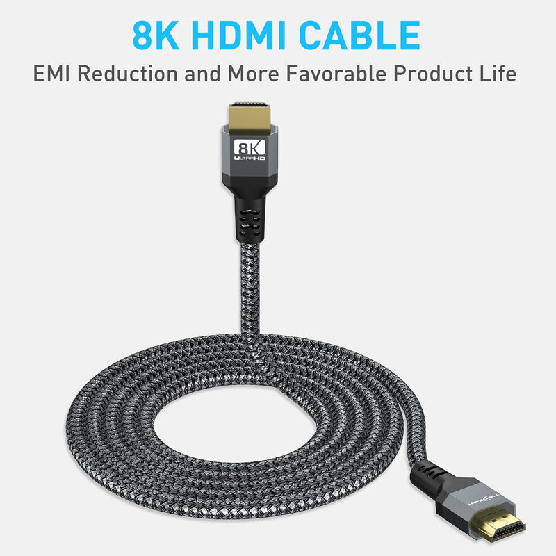 Twozoh 8K HDMI 2.1 Cable 15FT, 48Gbps High-Speed HDMI to HDMI Braided Cord, 8K@60Hz, 4K@120HZ&ARC for Apple TV, Roku, Fire TV, Nintendo Switch, Playstation, PS5, Xbox One, Monitor, PC