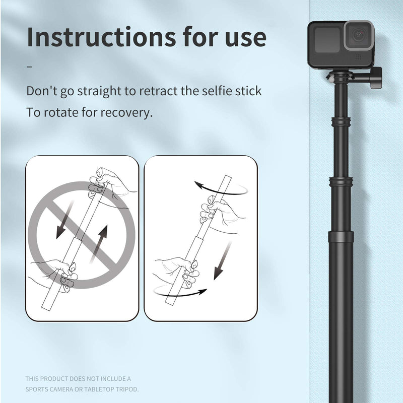 Long Selfie Stick (118"/3M) , TELESIN G2 Carbon Fiber Lightweight Waterproof Extension Selfie Pole for GoPro Max Hero 10 9 8 7 6 5, Insta 360 One R One X2 Go 2, DJI Action 2 Osmo Pocket 2