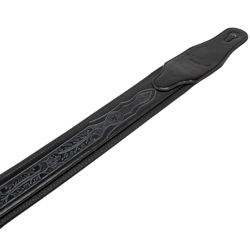 Walker & Williams GB-161 Black Padded Guitar Strap with Oak Leaves & Texas Star