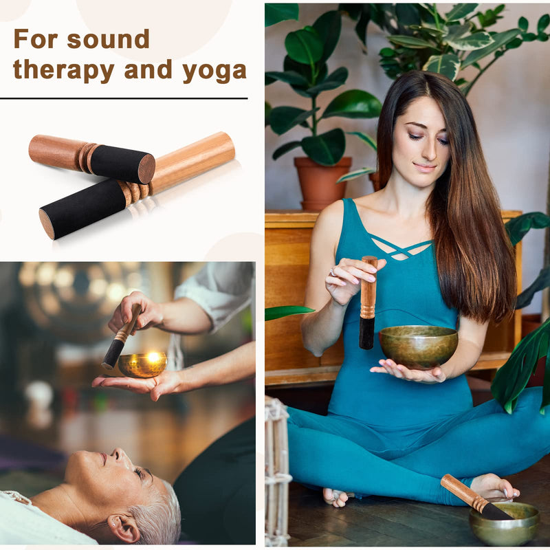 2 Pieces Tibetan Singing Bowl Mallet Hard Wooden Striker Leather Wrapped Meditation Mallet Sound Bowl Stick Buddha Musical Instruments for Buddhist Meditation Yoga Chime Relaxation
